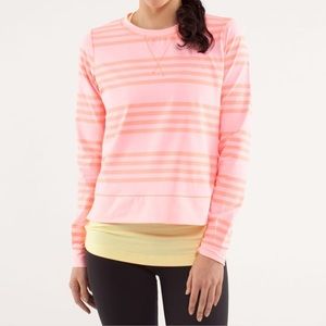 Coral striped Lululemon run warm up crew